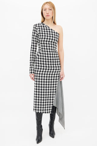 Off-White Pre-Fall 2018 Black & White Multi Houndstooth One Shoulder Dress