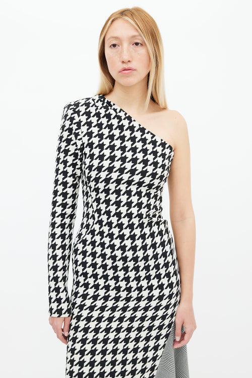 Off-White Pre-Fall 2018 Black & White Multi Houndstooth One Shoulder Dress
