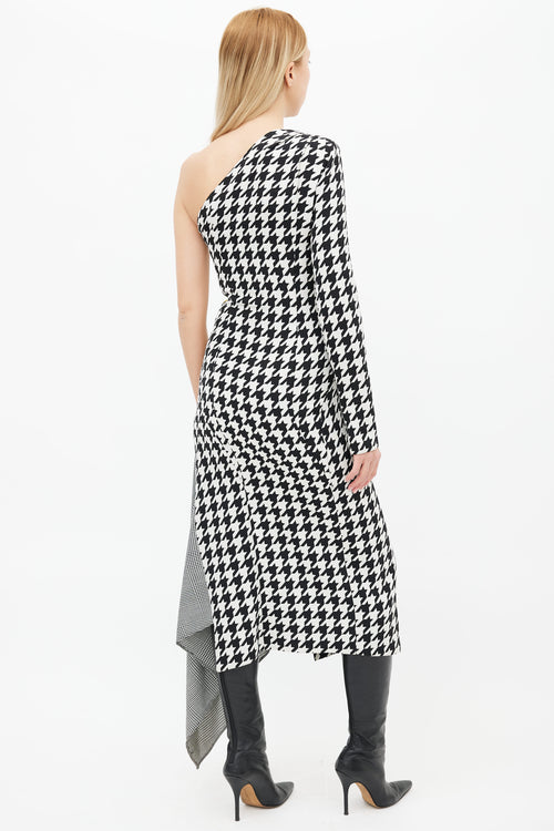 Off-White Pre-Fall 2018 Black & White Multi Houndstooth One Shoulder Dress