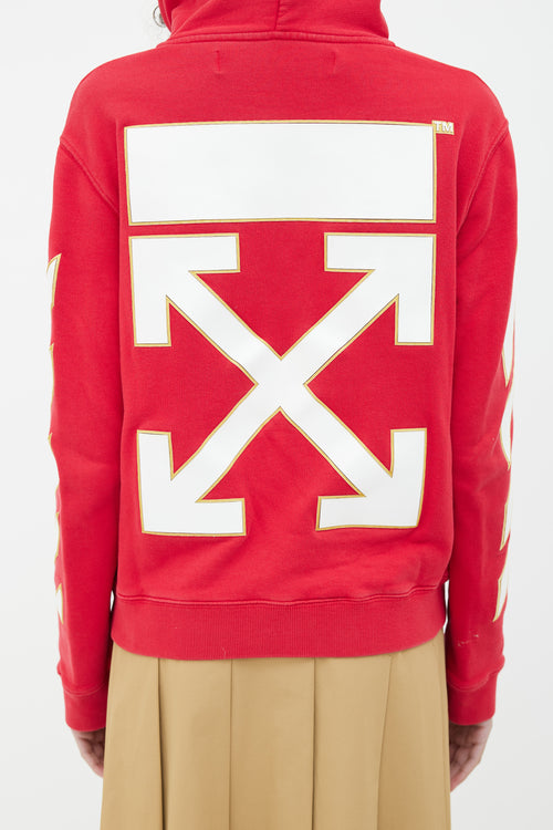 Off-White Red & White Football Motif Hoodie