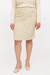 Oscar de la Renta White & Gold Tweed Skirt