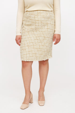 Oscar de la Renta White & Gold Tweed Skirt