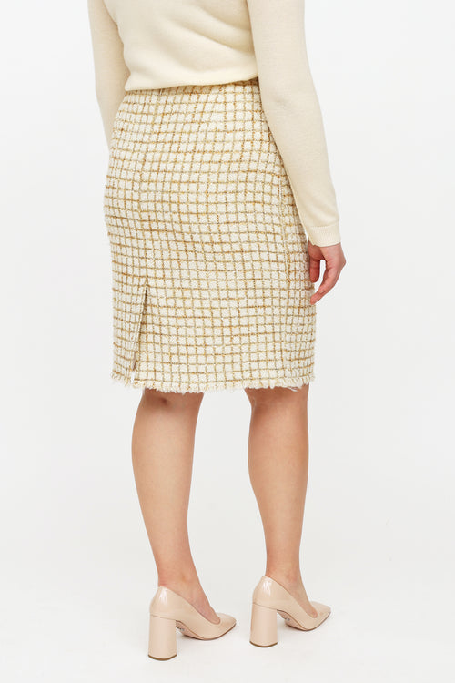 Oscar de la Renta White & Gold Tweed Skirt
