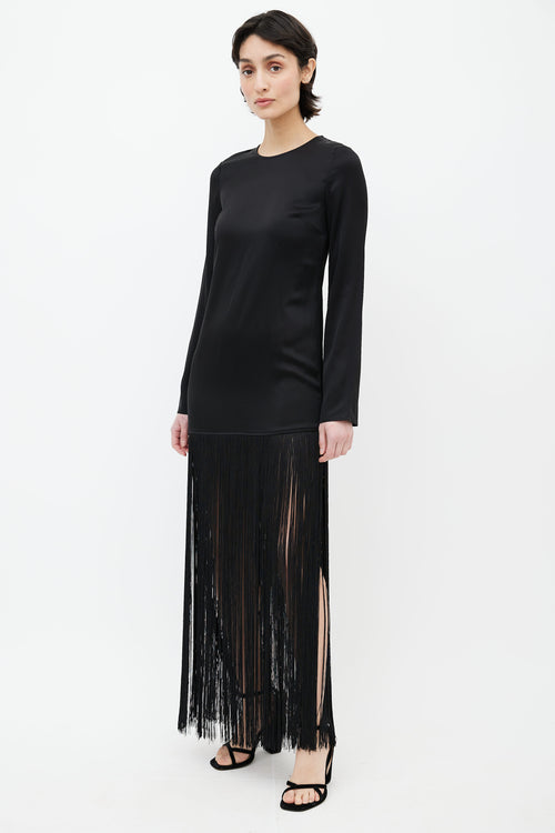 & Other Stories Black Satin Fringe Dress