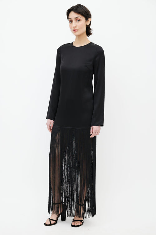 & Other Stories Black Satin Fringe Dress