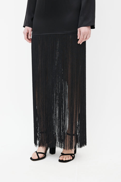 & Other Stories Black Satin Fringe Dress