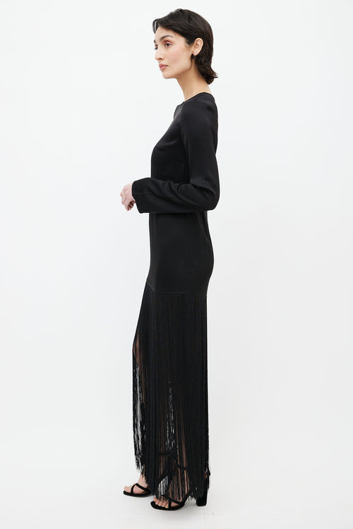 & Other Stories Black Satin Fringe Dress