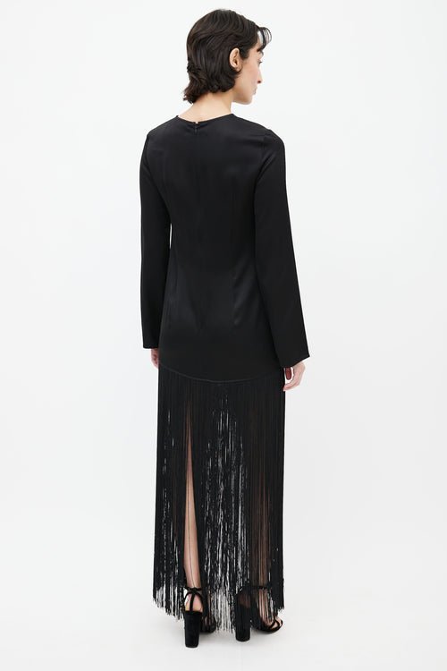 & Other Stories Black Satin Fringe Dress