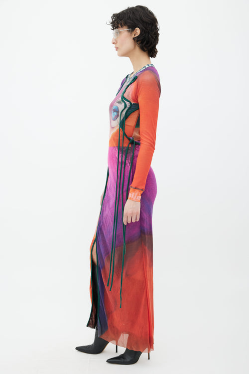 Ottolinger Multicolor Cheyenne Julien Print Mesh Wrap Dress