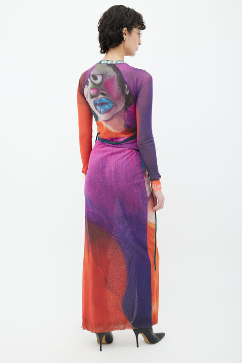 Ottolinger Multicolor Cheyenne Julien Print Mesh Wrap Dress