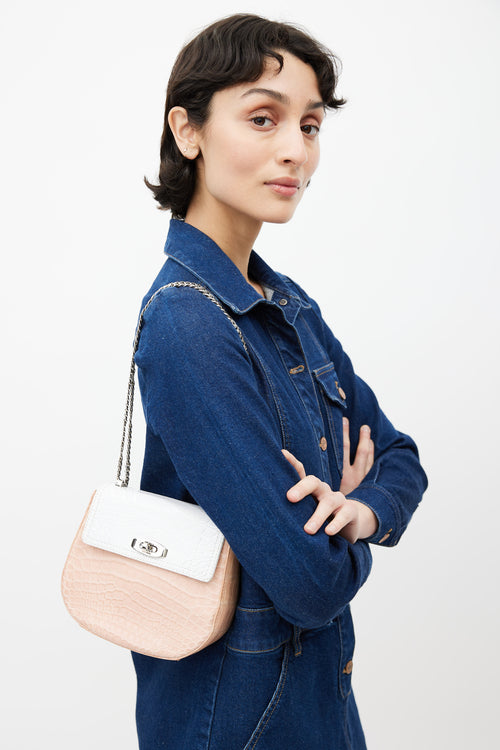 Parmeggiani Pink & White Textured Leather Shoulder Bag