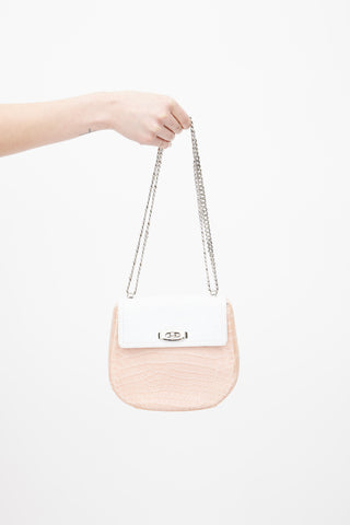 Parmeggiani Pink & White Textured Leather Shoulder Bag