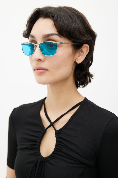 Philippe Starck x Mikli Blue & Silver-Tone Rectangular P303 Sunglasses