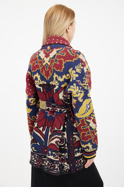 Pierre-Louis Mascia Multicolor Intarsia Knit Belted Cardigan