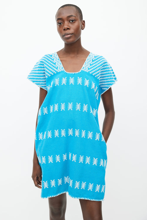 Pippa Holt Blue & White Cotton Embroidered No.83 Kaftan Dress