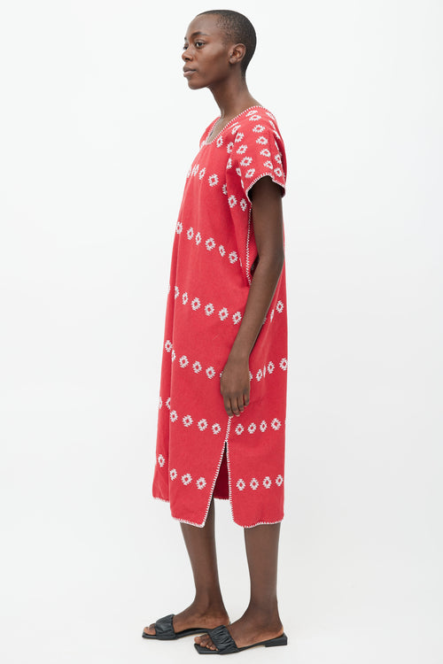 Pippa Holt Red & White Cotton Embroidered No.2 Kaftan Dress