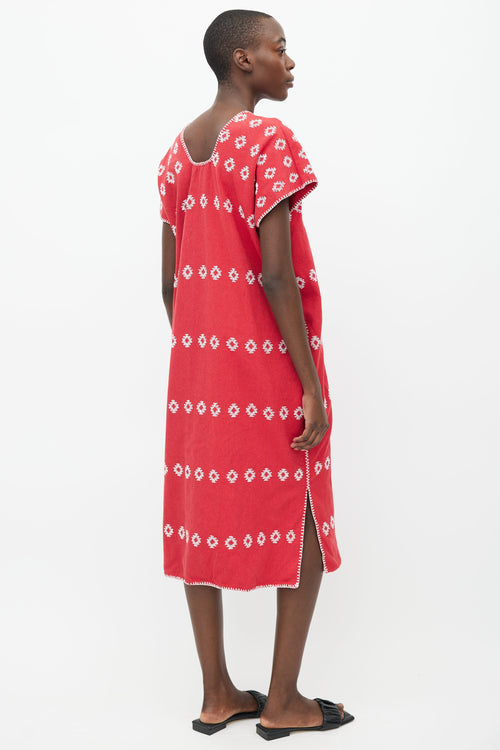Pippa Holt Red & White Cotton Embroidered No.2 Kaftan Dress