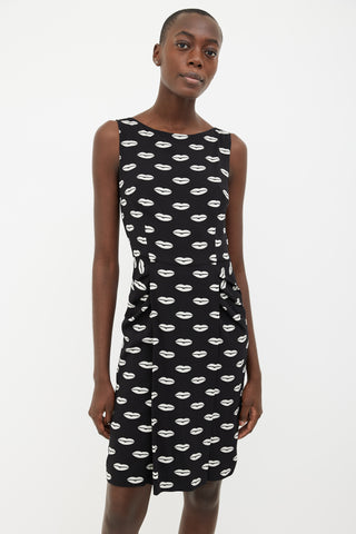 Prada 2012 Black & White Lips Print Sleeveless Dress