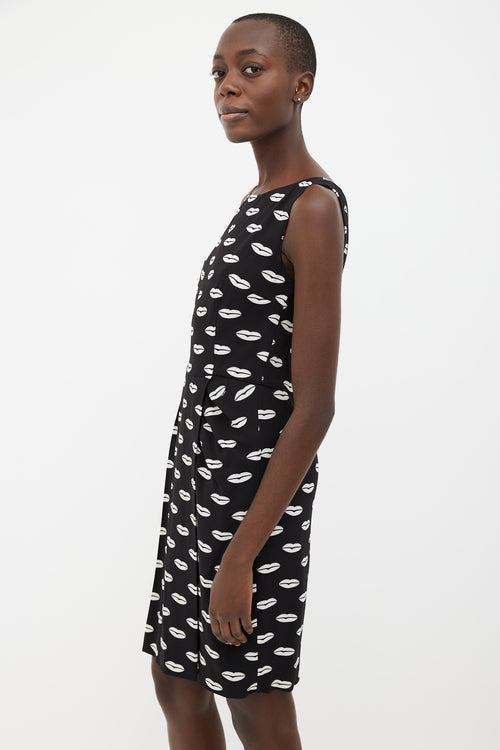 Prada 2014 Black & White Lips Print Sleeveless Dress