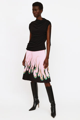 Prada 2012 Pink Black & Green Pleated Flame Skirt