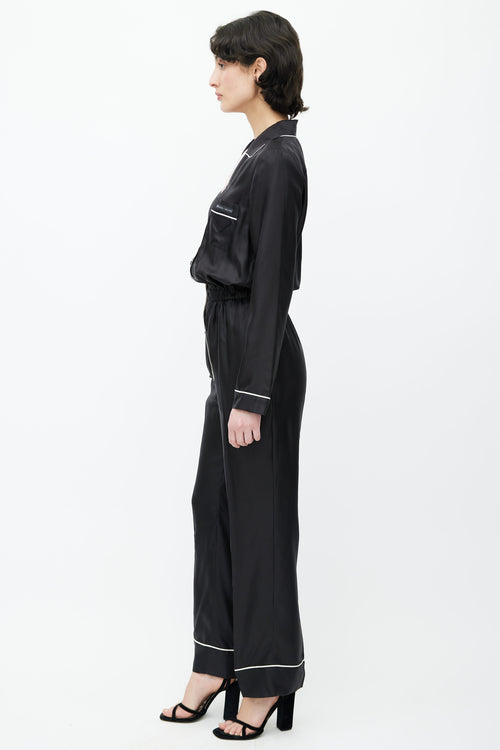 Prada 2018 Black Long Sleeve Silk Jumpsuit