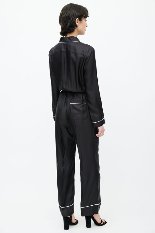 Prada 2018 Black Long Sleeve Silk Jumpsuit