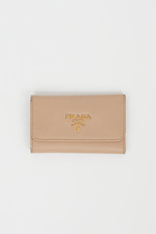 Prada Beige Saffiano Leather Keyholder