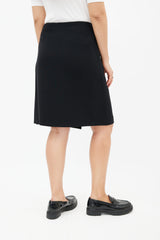 Prada 1990s Black Buckle Midi Skirt