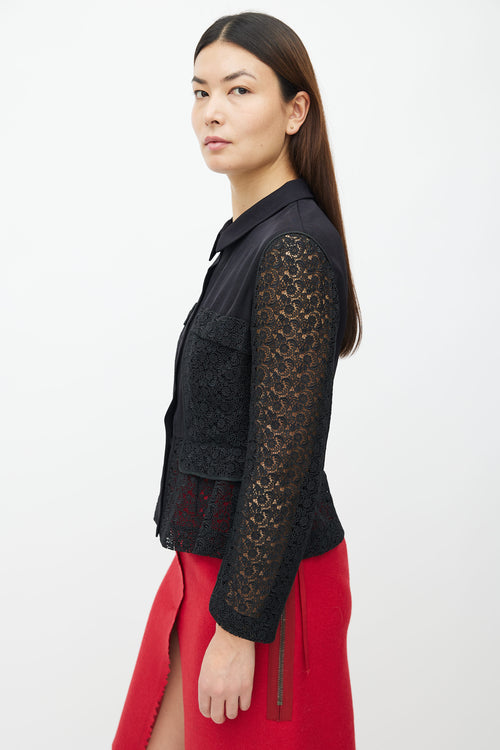 Prada Black Floral Lace Peplum Shirt