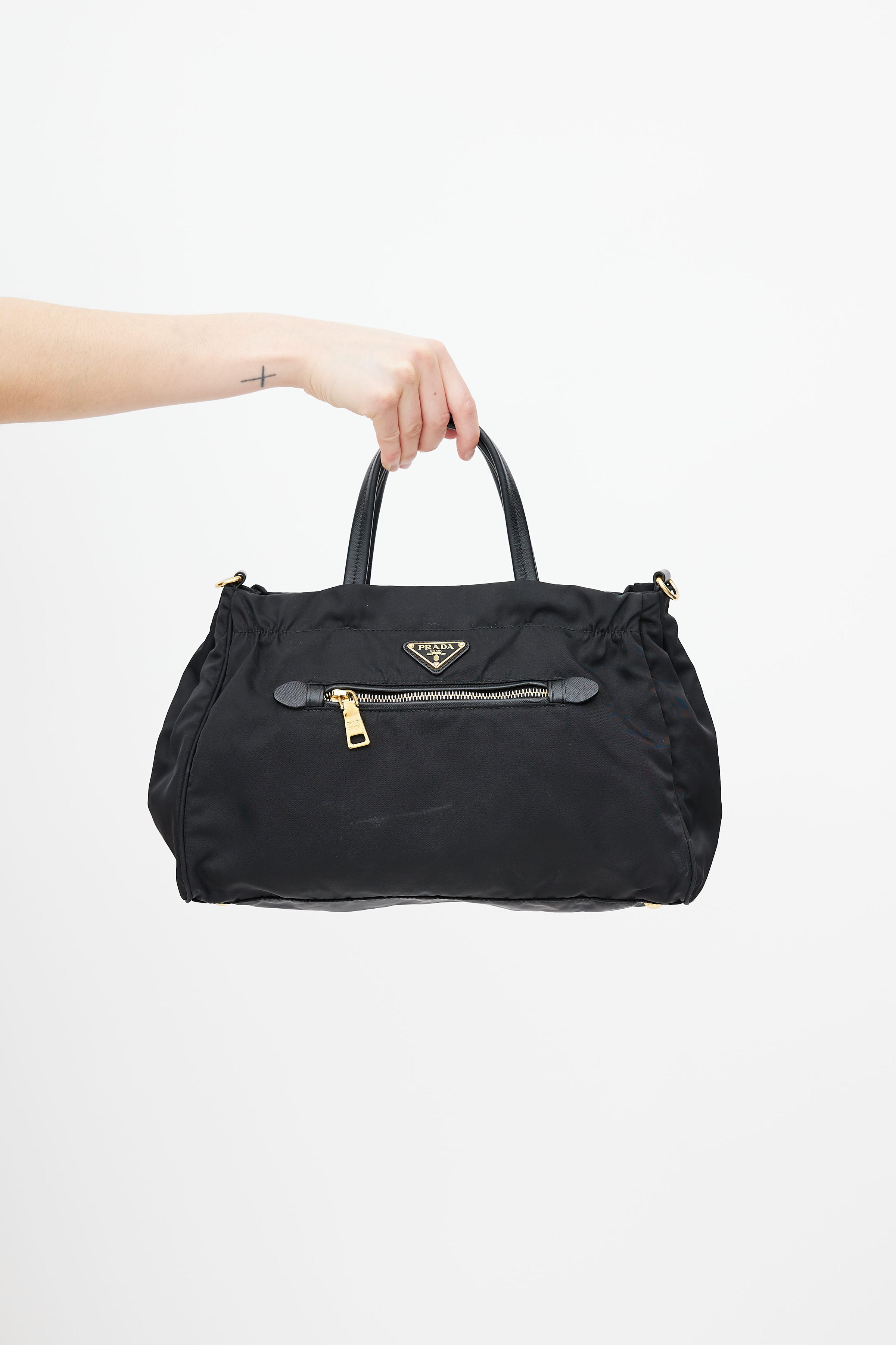 PRADA Saffiano Tessuto Nylon Chain Shoulder Bag Black 861241