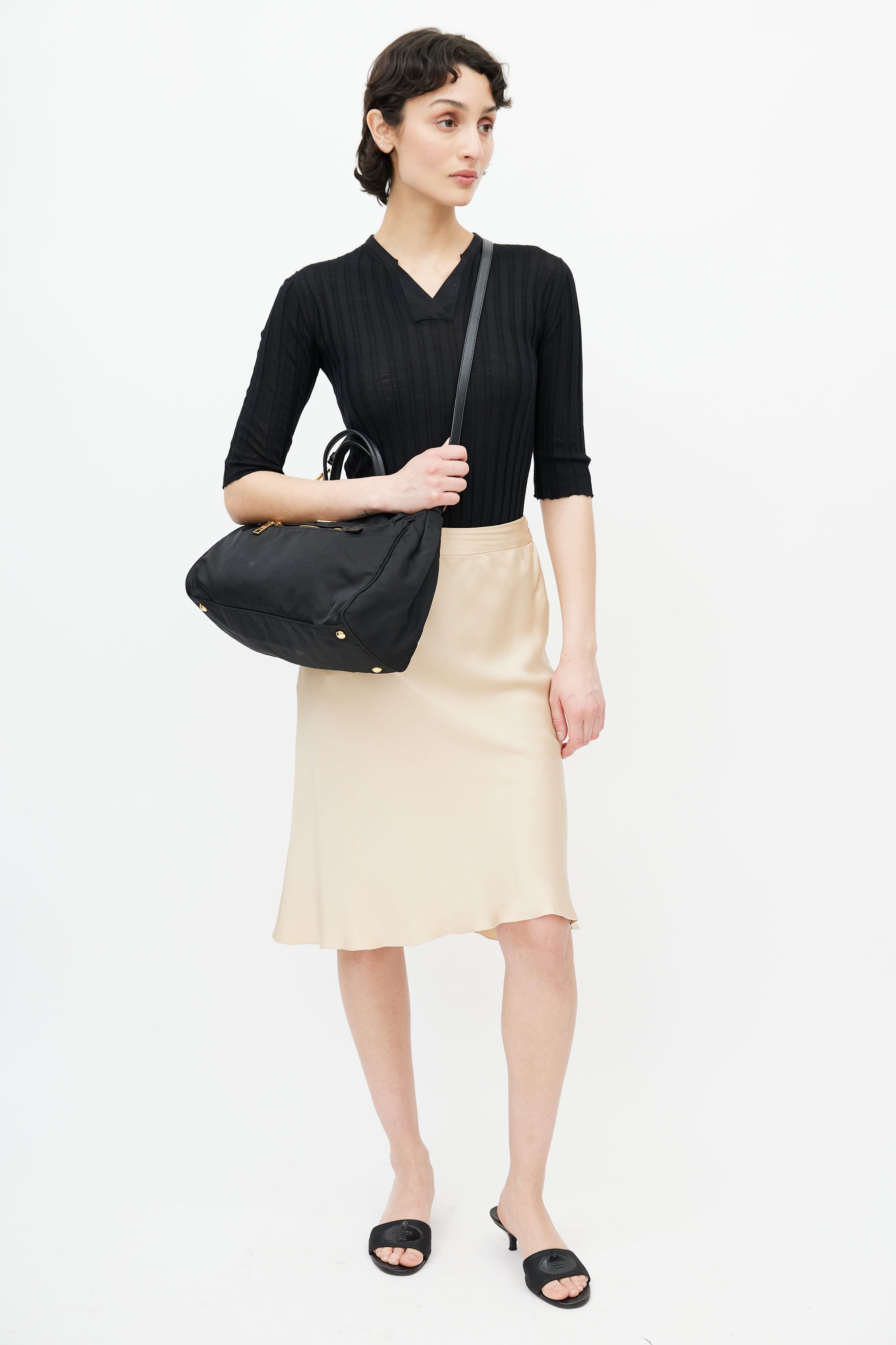 Prada // Black & Gold Nylon Shoulder Bag – VSP Consignment