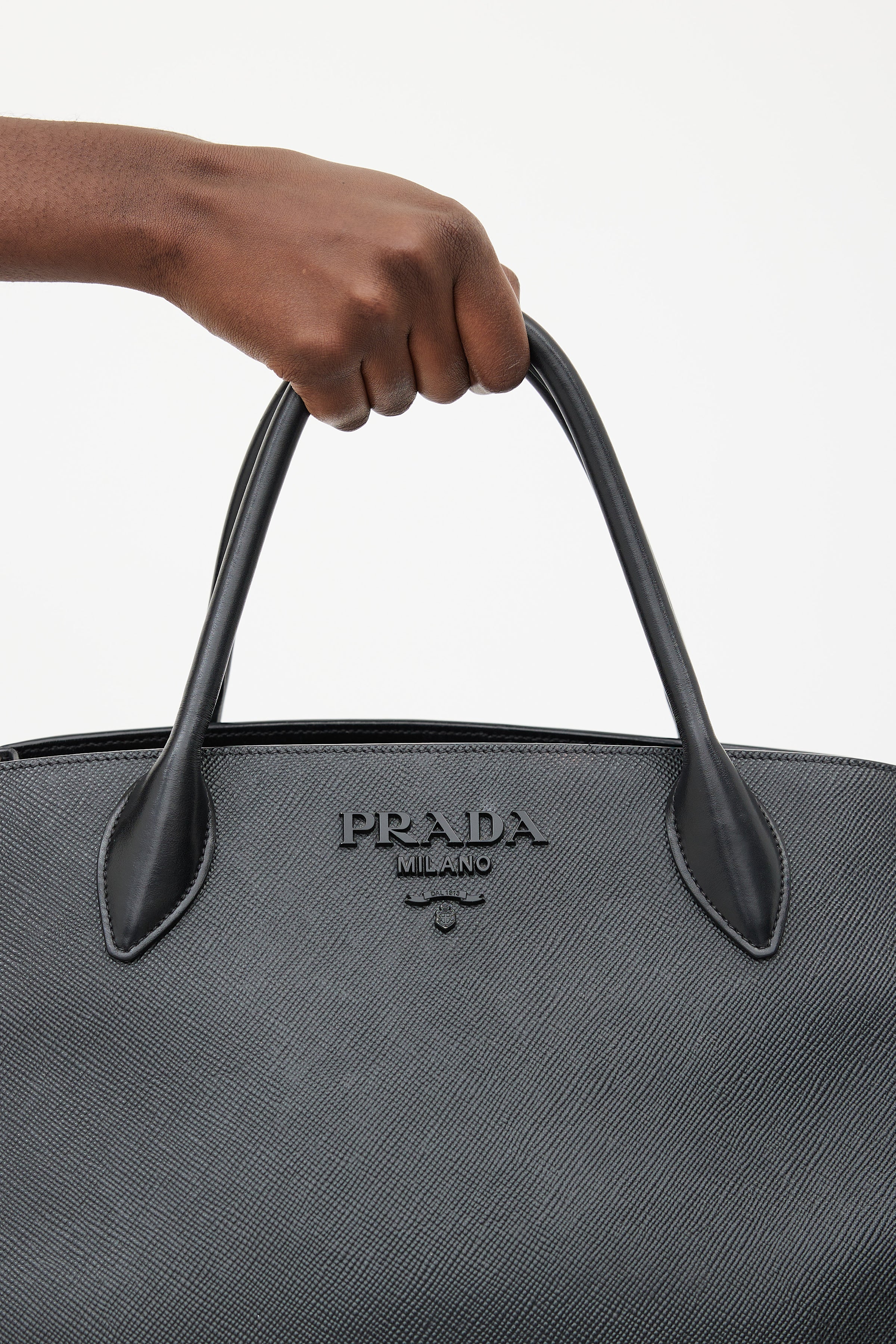 Prada Monochrome Shoulder Bag Saffiano Leather Black 5394356