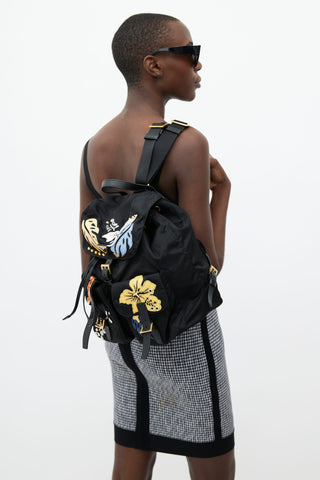 Prada Black & Multi Floral Nylon Backpack