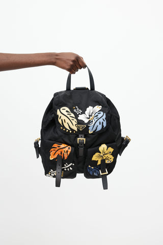 Prada Black & Multi Floral Nylon Backpack