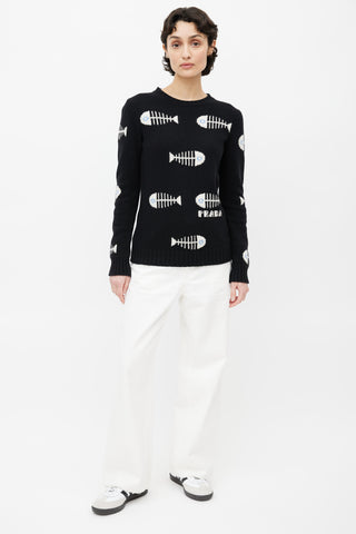 Prada Black & White Cashmere Blend Graphic Sweater