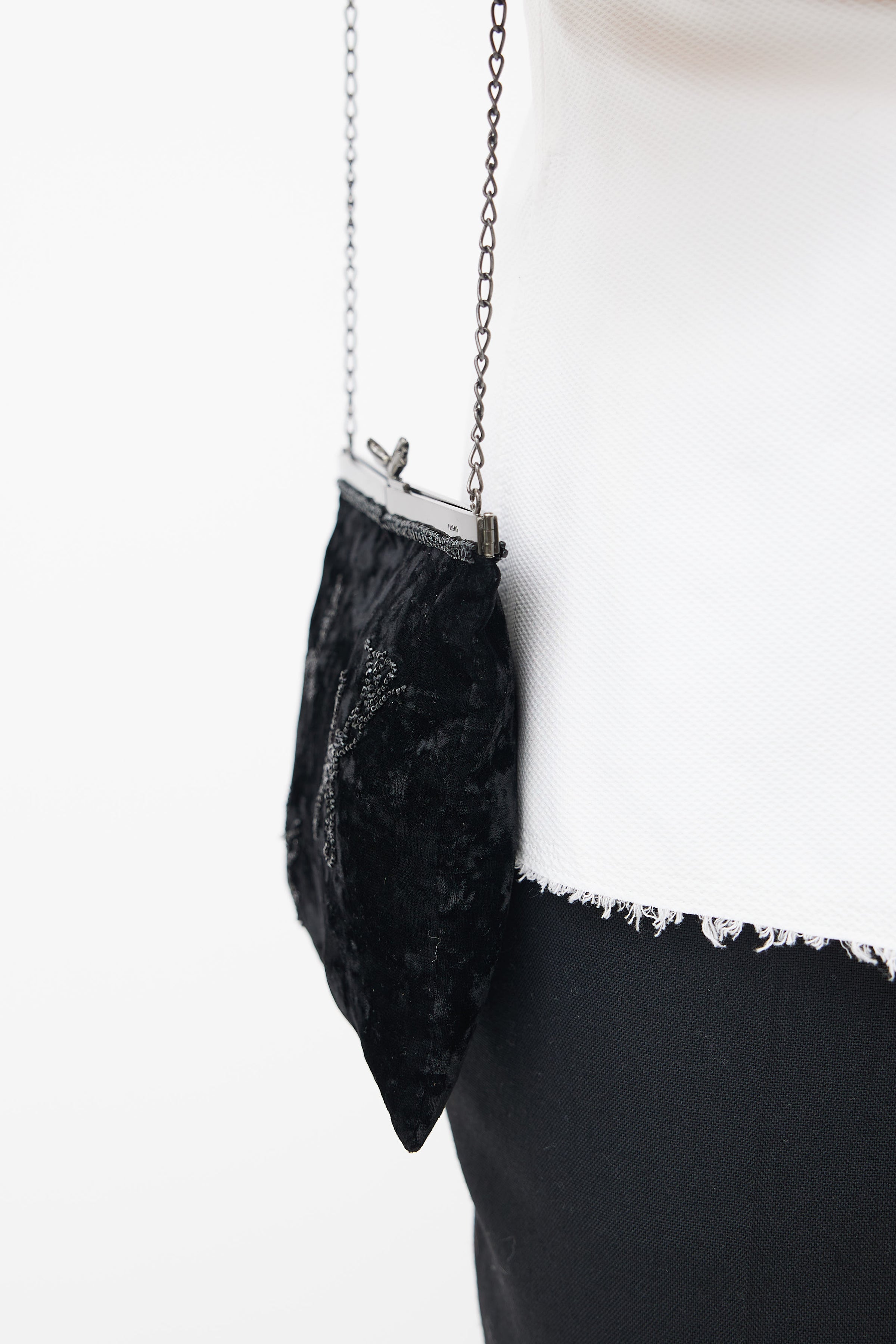 Prada // Black Velvet Embellished Shoulder Bag – VSP Consignment