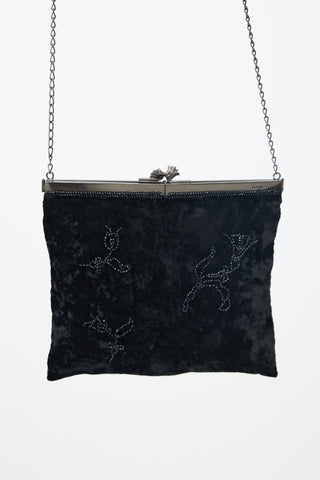 Prada Black Velvet Embellished Shoulder Bag