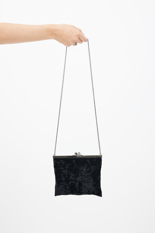 Prada Black Velvet Embellished Shoulder Bag