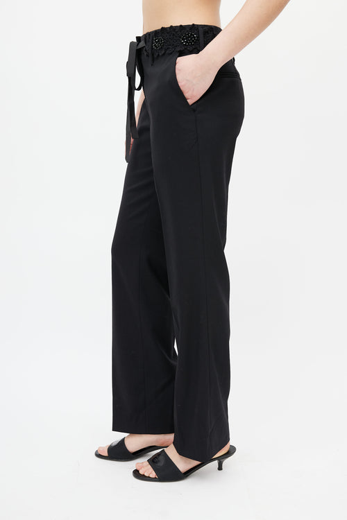 Prada Black Beaded Waist Wool Trouser
