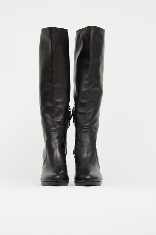 Prada Black Leather High Heel Boot