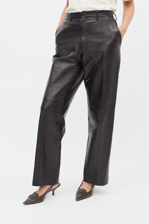 Prada Black Leather Straight Leg Trouser