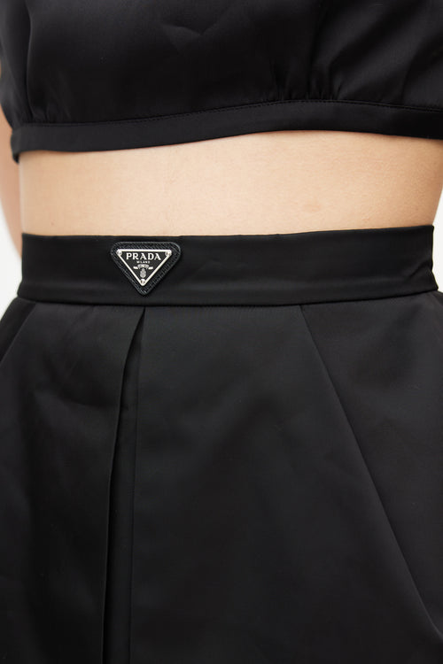 Prada Black Logo Pleated Re-Nylon Skirt