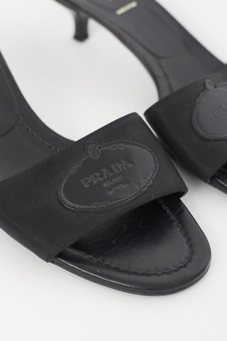 Prada Black Nylon & Leather Logo Sandal
