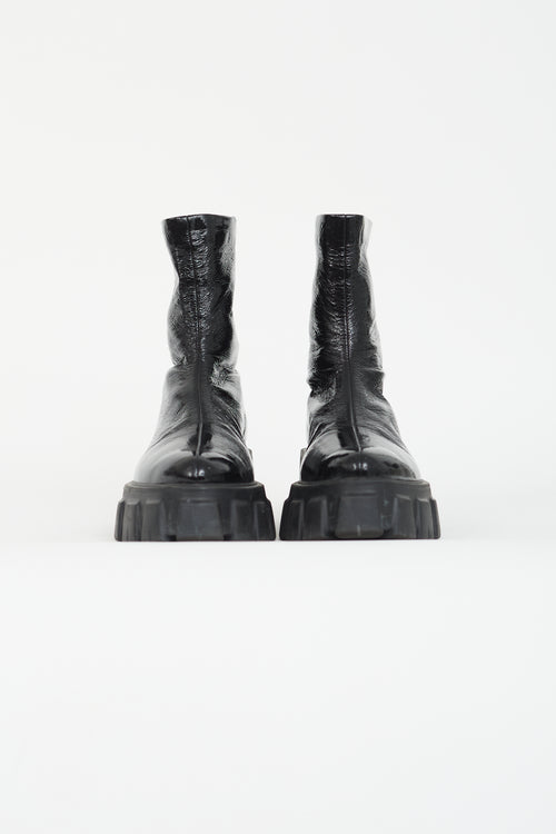 Prada Black Patent Monolith Lug Sole Boot