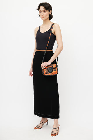 Prada Black & Orange Madras Woven Shoulder Bag