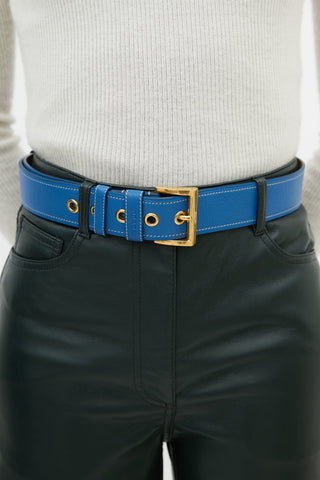Prada Blue Leather Contrast Stitch Belt