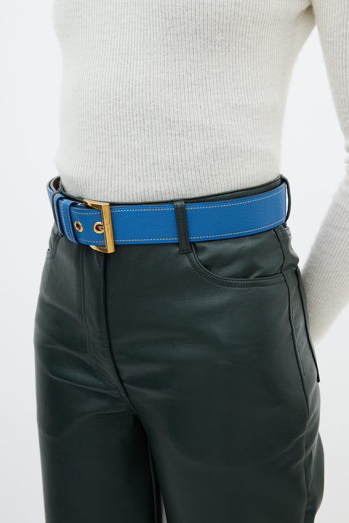 Prada Blue Leather Contrast Stitch Belt