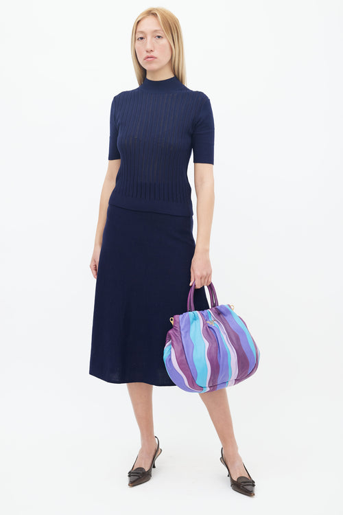 Prada Blue & Purple Napa Leather Waves Shoulder Bag