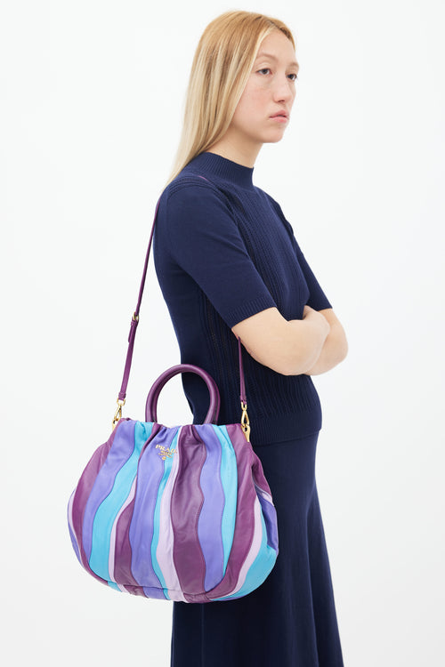 Prada Blue & Purple Napa Leather Waves Shoulder Bag