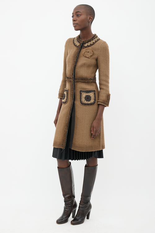 Prada FW05 Brown Tweed Beaded Coat